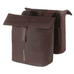 Bike Rear Double Pannier Basil Vegan Brown Imitation Leather 28-32L Universal Mount Rear Rack Closure Folding Rainproof with Reflective