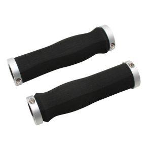 Poignée City Import Anatomique Mousse Noir Serrage Chc Argent L130 mm (Paire)