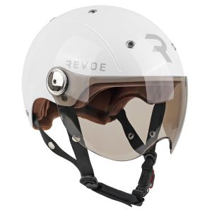Casque Vélo Adulte Revoe Premium Urbain-City Blanc Sky Taille 59-60 Visiere Réglable, Protection Oreille Amovible (Vendu En Boite) Compatible Ebike Et Trottinette - Homologation En1078+A1
