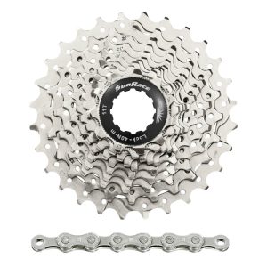 Cassette Et Chaîne (Pack) 10V. Sunrace Rs1 11-28 Route Pour Shimano (Niveau 105) Metallic Argent Et Chaîne Cn10A 116 Maillons (Livre En Boite) (11-12-13-14-15-17-19-21-24-28)