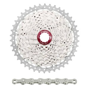 Cassette Et Chaîne (Pack) 11V. Sunrace Ms8 11-46 VTT Pour Shimano Metallic Argent Et Chaîne Cn11A 126 Maillons (Livre En Boite) (11-13-15-18-21-24-28-32-36-40-46) (2 Blocs + Pignons)