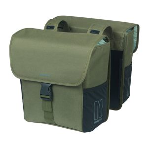 Bike Rear Double Pannier Basil Go Green Dark 32L Mount Hooks On for Rear Rack Compatible System Mik (Mount Non Included)