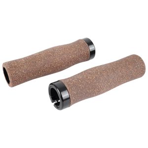 Poignée VTC - City Newton Effet Liege Marron Lock On Noir L131 mm Avec Bouchon Noir (Paire)