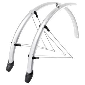 Garde Boue City-VTC Tringles 28'' Eurofender Rapido 46 mm Argent (Paire) Avec Fixation Rapido
