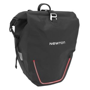 Sacoche Arrière Vélo Laterale Newton A LED Rouge 22L Noir Pochette Zip Intérieure Amovible (Vendu A L'Unite) - Fixation Crochets Sur Porte Bagage (Inclus Câble Usb-C)