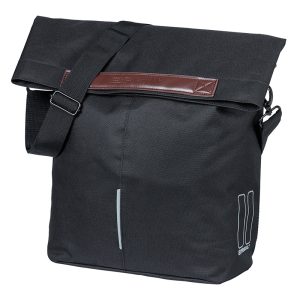 Bike Rear Side Pannier Bag Shoulder Strap Basil City Shopper Black Right-Left 14-16L Mount Mik Hooks Rear Rack Closure Folding Rainproof