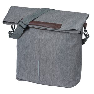 Bike Rear Side Pannier Bag Shoulder Strap Basil City Shopper Light Grey Right-Left 14-16L Mount Mik Hooks Rear Rack Closure Folding Rainproof