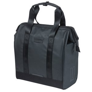 Bike Rear Side Pannier Basil Grand Tarpaulin Shopper Black Right-Left Waterproof 23L Mount Mik Hooks (34X19X35 cm)