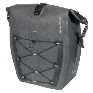 Bike Rear Side Pannier Basil Navigator Storm Cyclotouriste Waterproof 25-31L Black Mount Mik Hooks on Rear Rack (41X15X27 cm) with Grip and Bandouillere Closure Winding