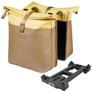 Bike Rear Double Pannier Basil Bright Sand - Yellow 28-35L Rear Rack Mount Mount System Mik (Compatible with 211726 Included) (30X18X49 cm) Closure Folding Rainproof