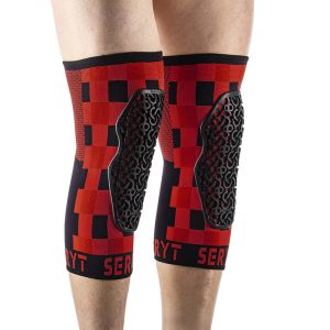 Protection Genouilleres VTT Seryt Flow Checker Antibacterien, Antiderapante, Sans Couture Damier Rouge-Noir M (Vendu A La Paire) 300 G -Ce En 1621.1 Niveau 1-