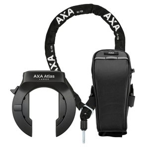 Bike Lock Horseshoe Axa Atlas Wide Black with Chain Plug Dia 5.5 mm 1.30M (Key Retractable) - Security Level 14 -Supplied with Saddle Bag