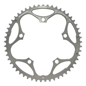 Plateau Route 5 branches Ø 130 Stronglight 53 dents Extérieur Argent Alu 7075 Type Shimano 9-10V.