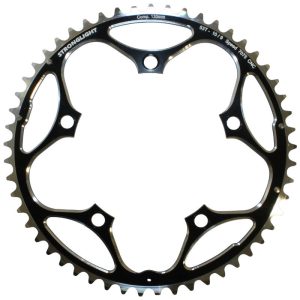 Plateau Route 5 branches Ø 130 Stronglight 53 dents Extérieur Noir Alu 7075 Type Shimano 11-10V.