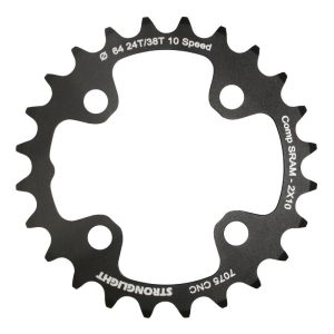 Plateau VTT 4 branches Ø 64 Pour Sram Xo+Shimano (Sauf Xt-Xtr) Stronglight Double 24 dents Intérieur Noir Non Filete 10V. - Épaisseur 3.5 mm