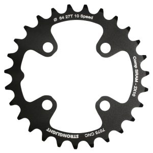 Plateau VTT 4 branches Ø 64 Pour Sram Xo+Shimano (Sauf Xt-Xtr) Stronglight Double 27 dents Intérieur Noir Non Filete 10V. - Épaisseur 3.5 mm