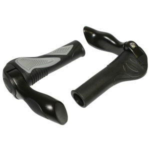 Poignée VTT Hafny Noir-Gris Avec Embout De Cintre Intégré 130 mm (Paire)
