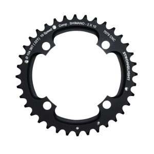 Plateau VTT 4 branches Ø 104 Pour Shimano Stronglight Double 36 dents Extérieur Noir 2X10V. (Sauf Xt-Xtr) Non Filete 10V. - Épaisseur 5 mm