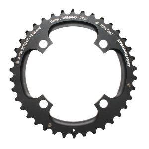 Plateau VTT 4 branches Ø 104 Pour Shimano Stronglight Double 38 dents Extérieur Noir 2X10V. (Sauf Xt-Xtr) Non Filete 10V. - Épaisseur 5 mm