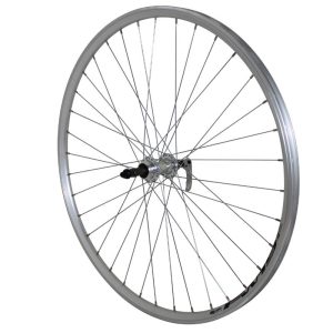Hybrid Wheel Shoe Lockout 700 X 35 - 28" Er10 Silver Rear Aluminum Hub Freewheel 7-6-5V 36 Rim Spokes 19C