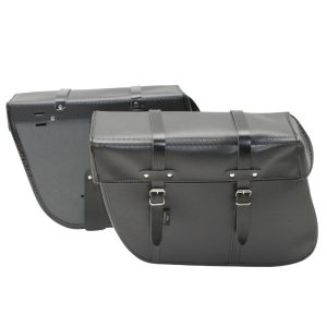 Sacoche Arrière Vélo Laterale Sporfabric S202 Trapeze Style Vintage - Fixation Courroie - Effet Cuir Noir (Lg36Xl11Xh28) (Paire)
