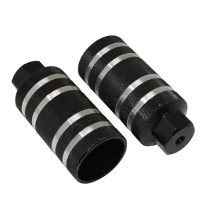 Repose Pied BMX Alu Diam 50 mm Noir Rainures Argent L110 mm Filetage Diam 9 mm (Paire)