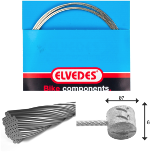 Câble de frein 2 250mm 7x7 fils inox Elvedes Ø1,5mm tête en T Ø7x6mm