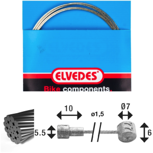 Câble de frein 4000mm 1x19 fils inox Elvedes Ø1,5mm tête en V Ø5,5x10 and T-nipple