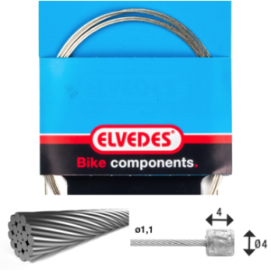 Câble de transmission 4000mm 1x19 fils inox Elvedes Ø1,1mm avec tête Ø4x4