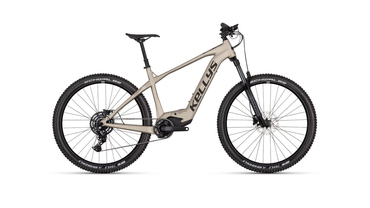 Kellys Tygon RS50 hardtail electric mountain bike, side view
