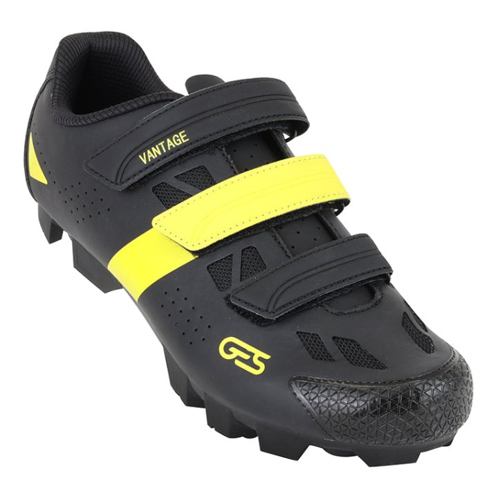 Chaussure VTT Ges Vantage2 Noir-Jaune Fluo T41 Fixation 3 Velcros Compatible SPD (Paire)