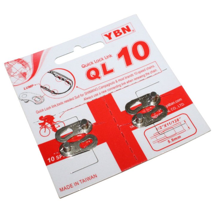 Connecteur De Chaîne Vélo 10V. Ybn Argent (Attache Rapide) Compatible Shimano - Campagnolo (Blister De 2 Pieces)