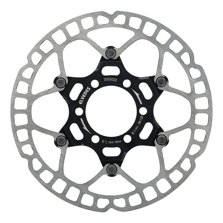 Disque De Frein Route 6 Trous Elvedes 140 mm Acier Argent - Alu Noir (Ultra-Léger 85 G) -Épaisseur 1.8 mm-