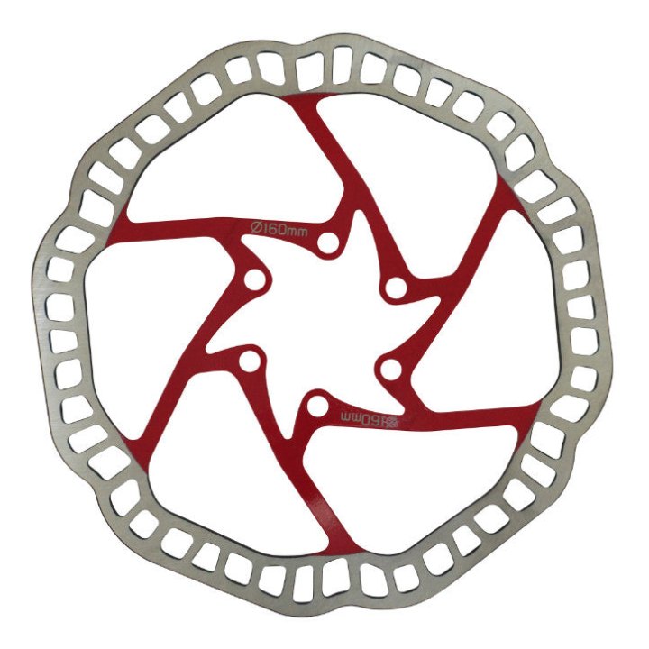 Disque De Frein VTT 6 Trous Newton Brakco Compatible Shimano Et Autres 160 mm Argent Centre Rouge + 6 Vis