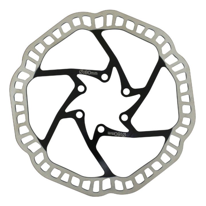 Disque De Frein VTT 6 Trous Newton Brakco Compatible Shimano Et Autres 180 mm Argent Centre Noir + 6 Vis