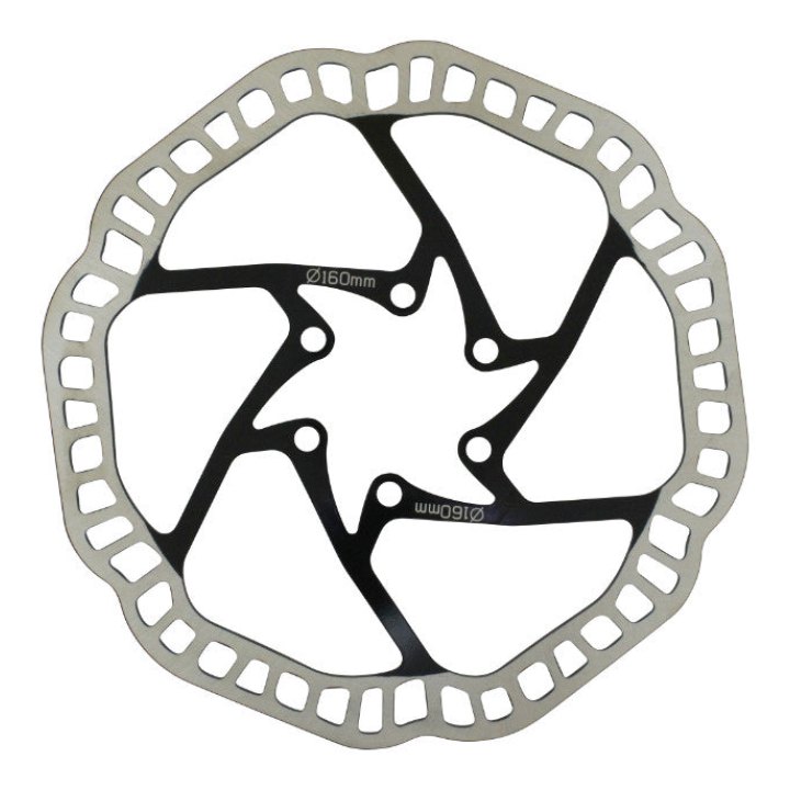 Disque De Frein VTT 6 Trous Newton Brakco Compatible Shimano Et Autres 160 mm Argent Centre Noir + 6 Vis