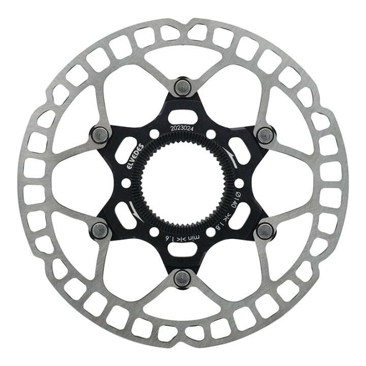 Disque De Frein Route - VTT Centerlock Elvedes 140 mm Acier Argent - Alu Noir (Ultra-Léger 99 G) -Épaisseur 1.8 mm-
