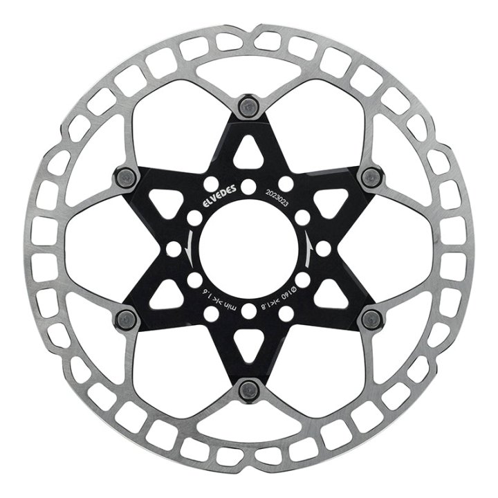 Disque De Frein Route 6 Trous Elvedes 160 mm Acier Argent - Alu Noir (Ultra-Léger 105 G) -Épaisseur 1.8 mm-
