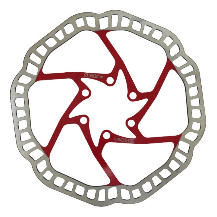 Disque De Frein VTT 6 Trous Newton Brakco Compatible Shimano Et Autres 180 mm Argent Centre Rouge + 6 Vis