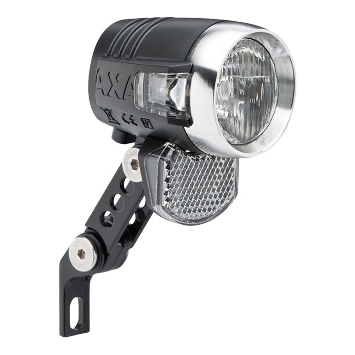 Éclairage Vélo VAE - E-Bike Avant Sur Fourche Axa Blueline 6-12V 50Lux (38 mm) Noir Compatible Dynamo - Pour Voir A 70M Et Visible A 4Kms