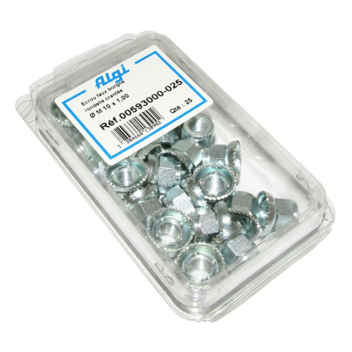 Écrou De Roue Vélo A Rondelle Crantee Algi Diam 10X100 (00593000-100) (Blister De 25)