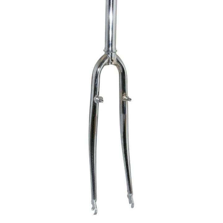 Fourche VTC 700X35 Rigide Cintree Acier Chrome Avec Tasseaux Pivot Lisse 1''1-8-28,6 Extérieur 300 mm