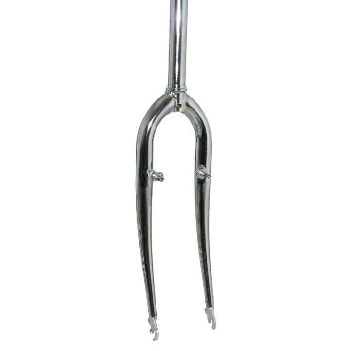 Fourche VTT 26'' Rigide Cintree Acier Chrome Avec Tasseaux Pivot Lisse 250 mm 1''1-8 - 28,6 mm Extérieur