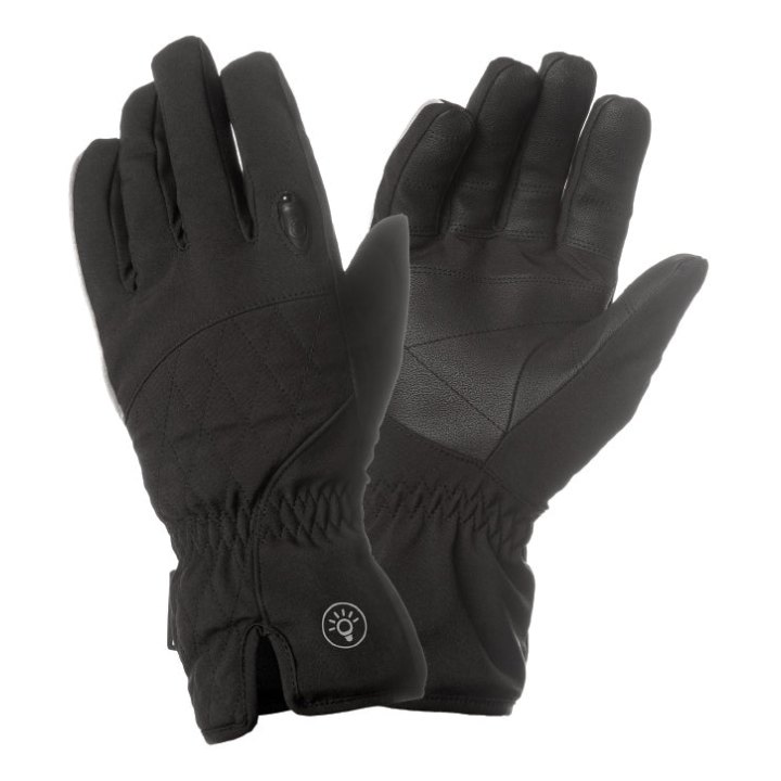 Gants Vélo City Long Tucano Lux Lady Noir Taille L Avec Éclairage LED Usb Intégré (Paire Sur Carte)