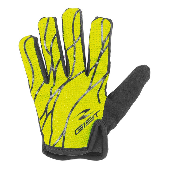 Gants Vélo Junior VTT Long Gist Jaune Fluo-Noir 12-14 Ans (Paire Sur Carte) Sans Velcro