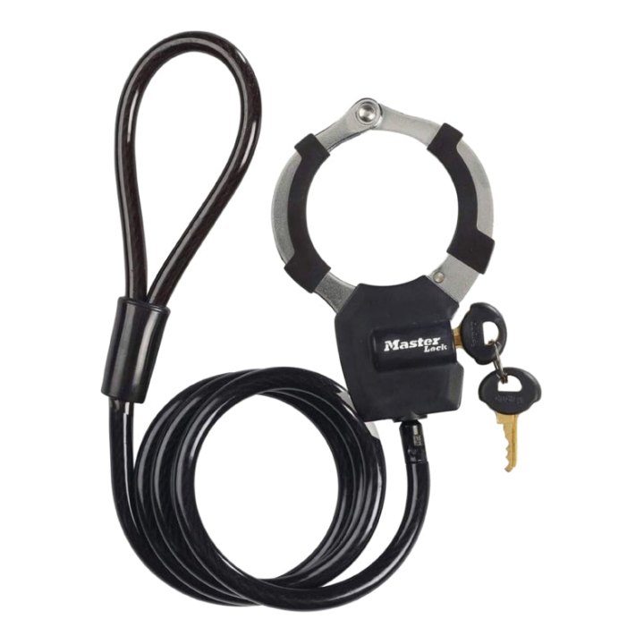 Antivol Vélo - Trottinette Câble A Boucle Avec Menotte Masterlock Street Cuff Diam 8 mm L1M - Livre Avec 4 Clés -Niveau Sécurité 6