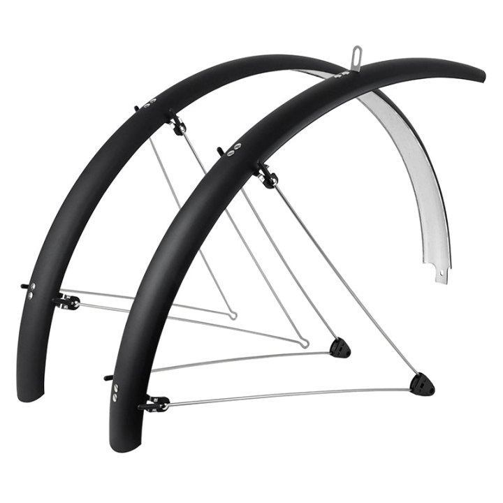 Garde Boue City-VTC Tringles 28'' Stronglight Tour 54 mm Noir Mat (Paire) Avec Fixation Classic Tringles INOX