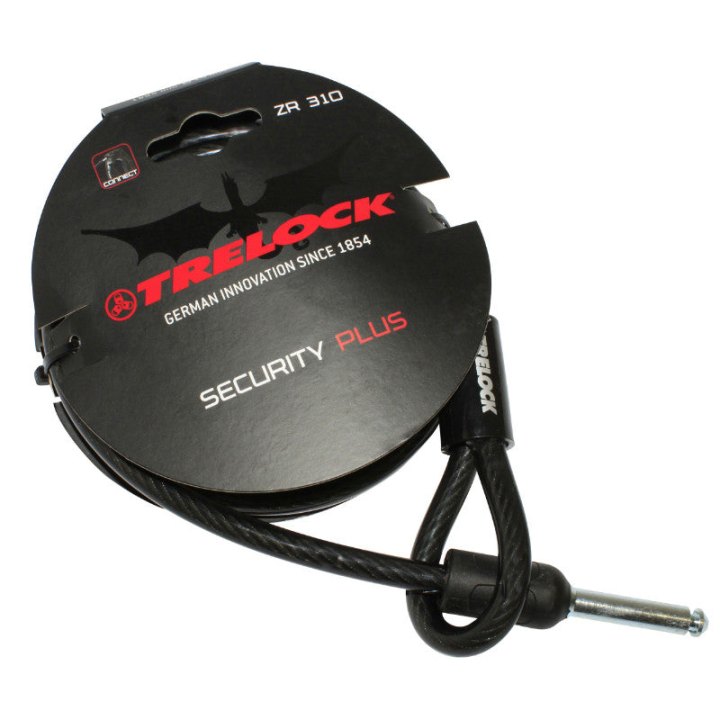 Antivol Vélo Câble A Boucle Pour Fer A Cheval Trelock Zr310 Plug Noir 1M Diam 10 mm (Profondeur Plug Fixation 50 mm Et Diam 9.6 mm)