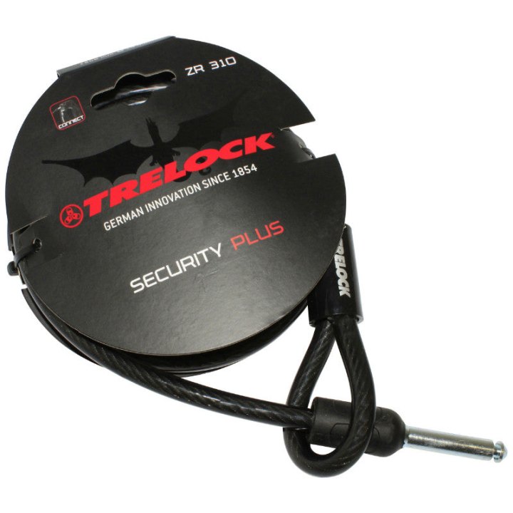 Antivol Vélo Câble A Boucle Pour Fer A Cheval Trelock Zr310 Plug Noir Câble 1.80M Diam 10 mm (Profondeur Plug Fixation 50 mm Et Diam 9.6 mm)