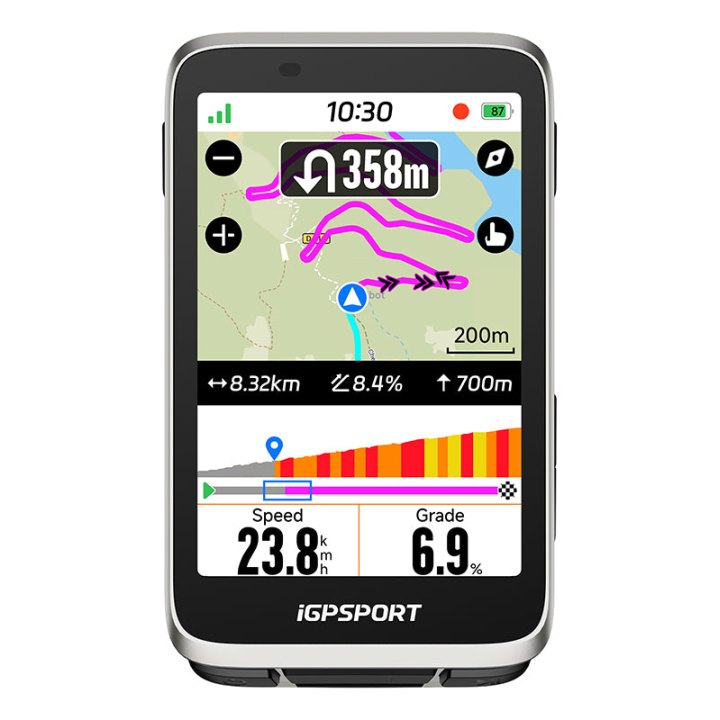 Gps - Compteur Igpsport Binavi Couleur Full Tactile Transflectif - Cartographie - Ant+ - Ble5 - Autonomie 35H - Multi Fonctions Compatible + Strava Et Komoot -- Argent